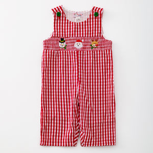 Red Christmas Gingham Smocked Baby Jon Jon - Clover Cottage