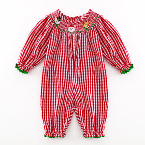 Red Christmas Gingham Smocked Baby Romper - Clover Cottage