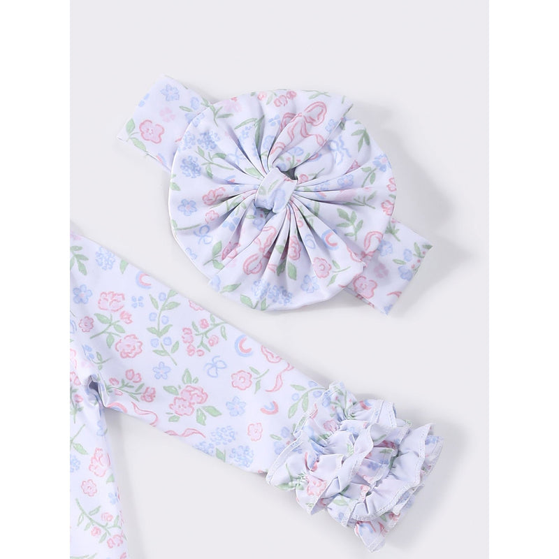 Coquette Floret Baby Gown + Bow - Clover Cottage