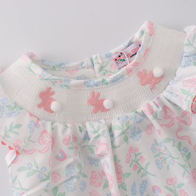 Cottontail Coquette Smocked Baby Romper - Clover Cottage