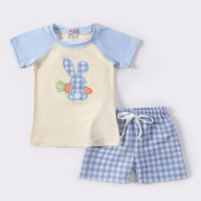 Blue Plaid Bunny Boy Set - Clover Cottage