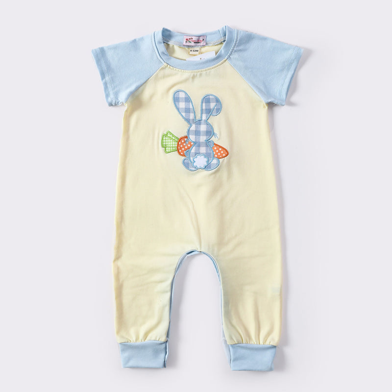 Blue Plaid Bunny Boy Romper - Clover Cottage