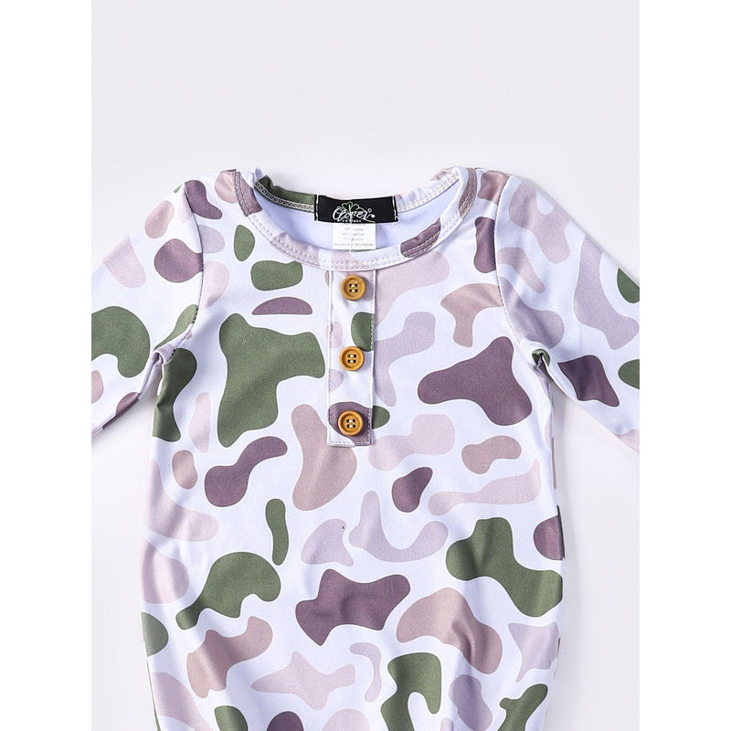 Duck Camo Knotted Gown + Hat - Clover Cottage