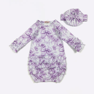 Purple Bows Gown & Bow Set – Clover Cottage