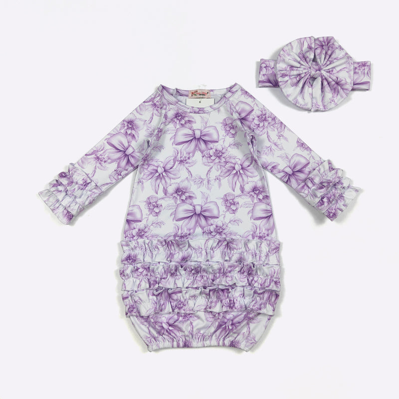 Purple Bows Gown & Bow Set – Clover Cottage