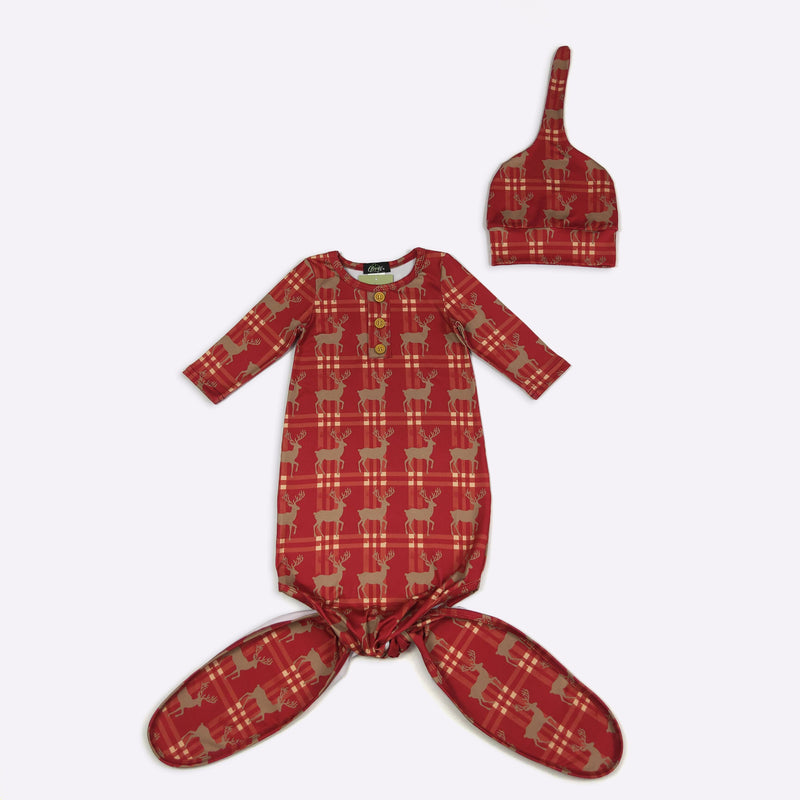 Tartan Deer Gown & Hat Set - Clover Cottage