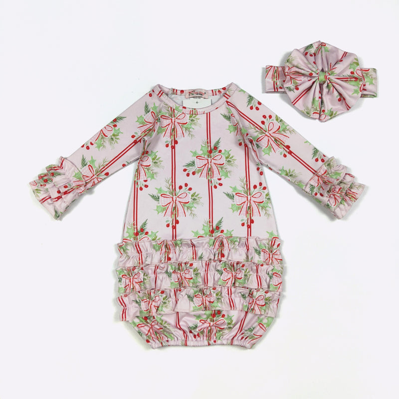 Holly Stripes Gown & Bow Set – Clover Cottage