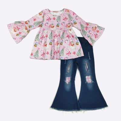 Snowglobe & Santa Girls Pant and Top Set - Clover Cottage