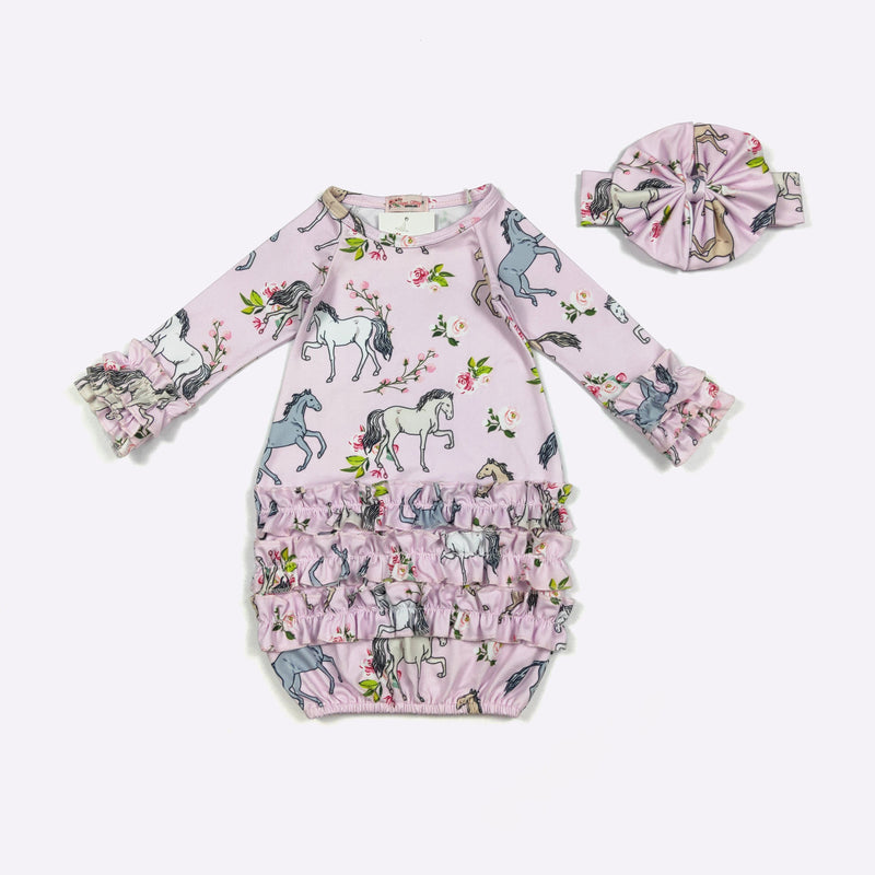 Floral Horse Ruffle Gown & Bow Set – Clover Cottage