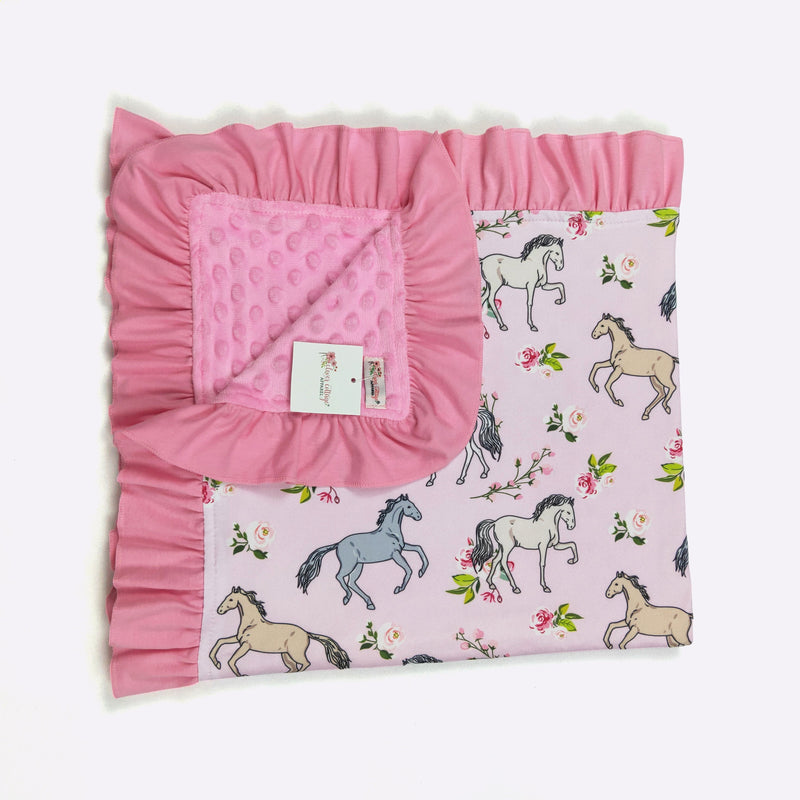 Floral Horse Ruffle Minky Blanket - Clover Cottage