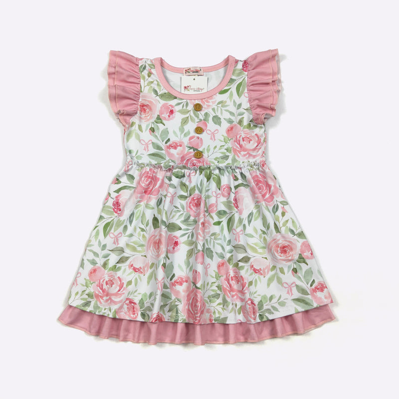 Pink Rose Blossom Girls Dress - Clover Cottage
