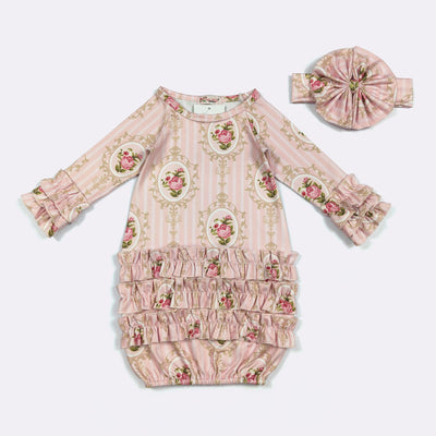 Pink Portrait Ruffle Gown & Bow Set – Clover Cottage