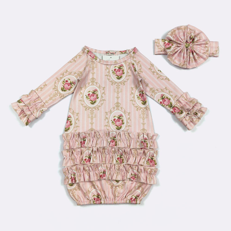 Pink Portrait Ruffle Gown & Bow Set – Clover Cottage