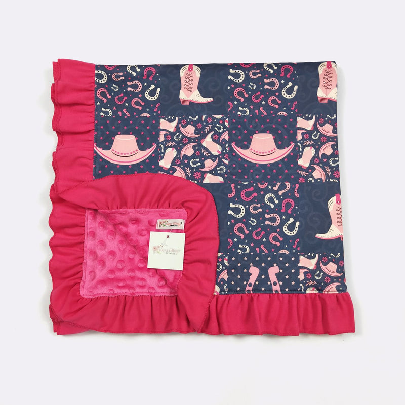 Preppy Cowgirl Horse Ruffle Minky Blanket - Clover Cottage