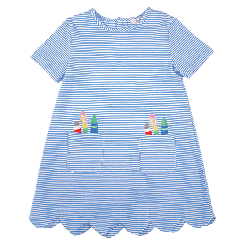 Back to School Striped Dress - Blue & White