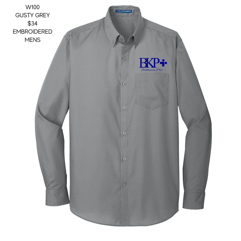 BKP GUSY GREY W100 MEN'S Port Authority® Long Sleeve Carefree Poplin Shirt