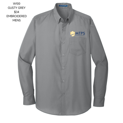 MTPS W100 MEN'S Port Authority® Long Sleeve Carefree Poplin Shirt- Embroidered