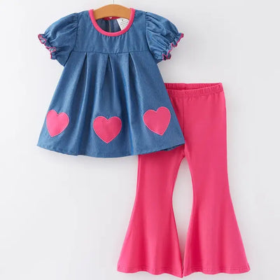 Girls Valentine's Day Heart Applique Outfit