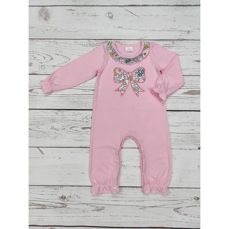 Baby Girls Pink Bow Appliqué Romper