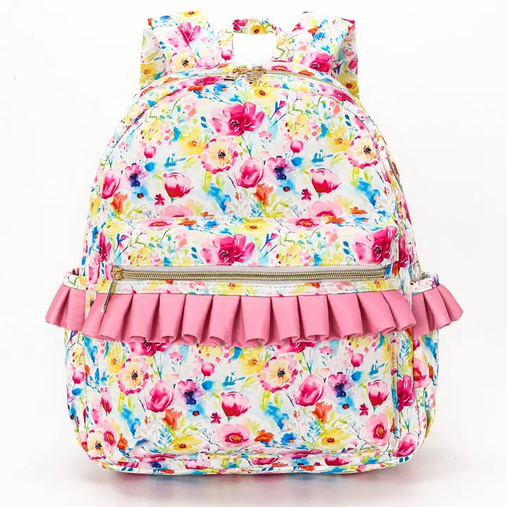 Pink Flower Kids Ruffle Backpack