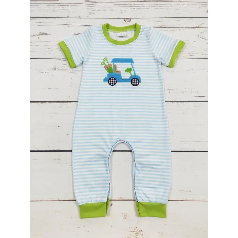 Baby Boy Golf Cart Appliqué Stripe Romper