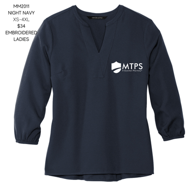 MTPS Mercer+Mettle® Women's Stretch Crepe 3/4-Sleeve Blouse- Embroidered