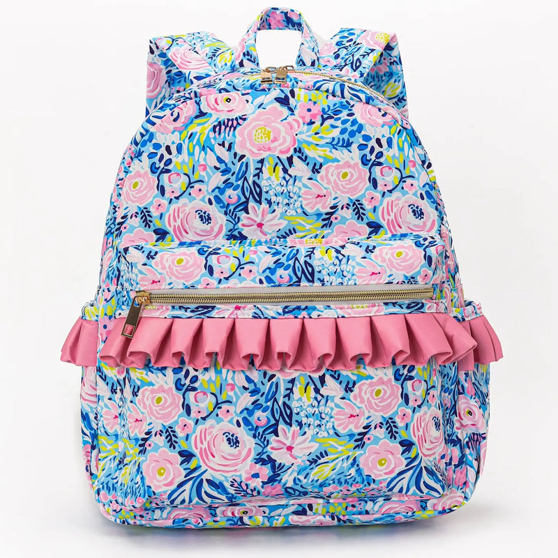 Blue Flower Kids Ruffle Backpack