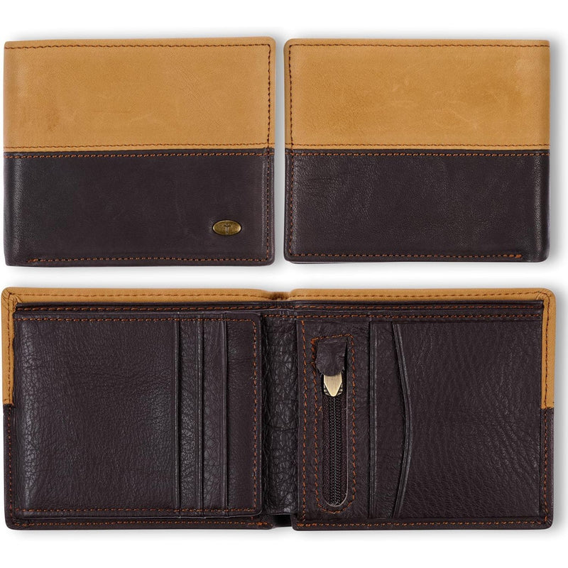 Two-tone Dark Brown and Camel Tan Leather Wallet with Cross Badge