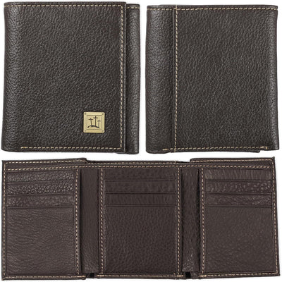 Three Crosses Espresso Brown Full Grain Leather Trifold Wallet