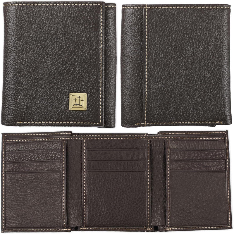 Three Crosses Espresso Brown Full Grain Leather Trifold Wallet