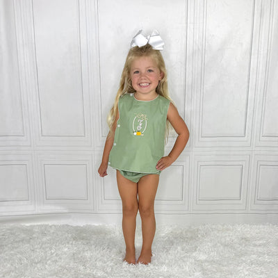 Sage Green Girls Vintage Bloomer Set with Crochet - Personalized