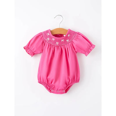 Girls Bow Smocked Bubble