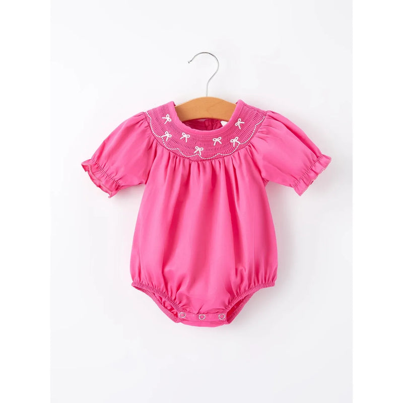 Girls Bow Smocked Bubble