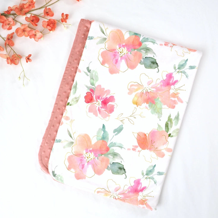 Pink & Gold Floral Minky Baby Blanket