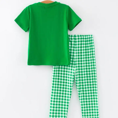 St. Patrick's Day Smocking Embroidered Plaid Outfit Set