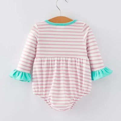 Valentine's Day Ruffle Stripe Smocking Embroidered Girls Romper