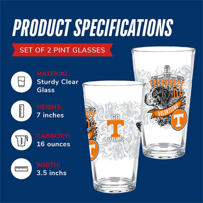 UT 16oz Pint Glasses, Set of 2