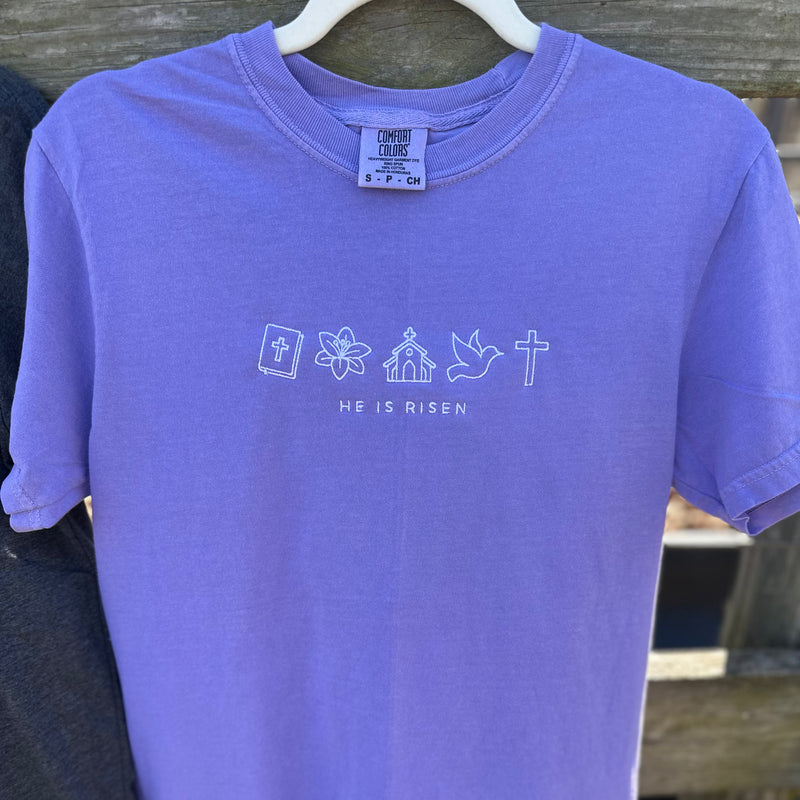 He is Risen Comfort Colors Embroidered - Adult Tee