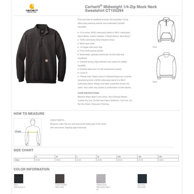 JKL/SPS Carhartt Midweight 1/4 Zip Mock Neck Sweatshirt - CT105294