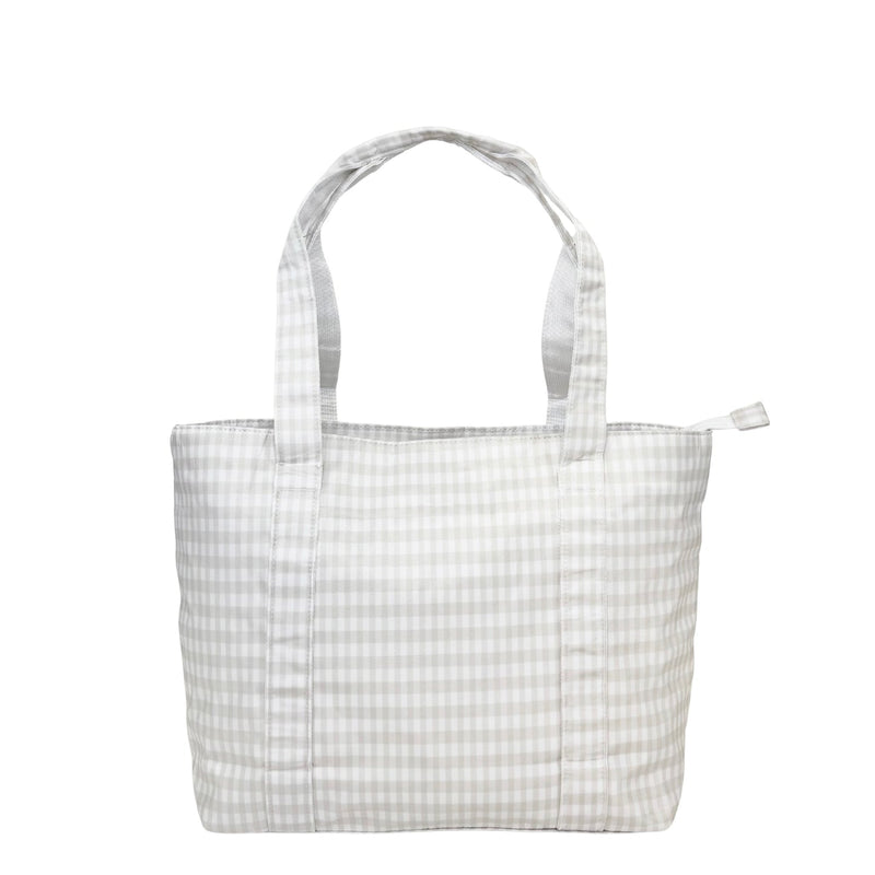 Khaki Gingham Nylon Tote Bag - Personalized