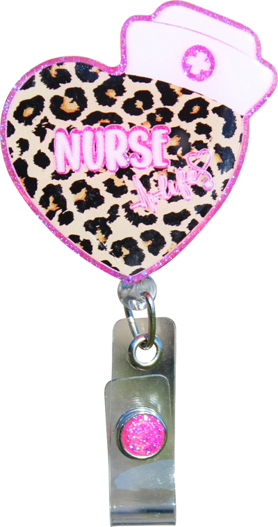 Nurse Heart Leopard ID Badge Reel