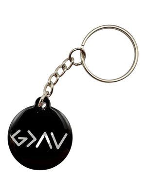 Tap to Pray - Prayer Tag Keychains - Black + God Is Greater