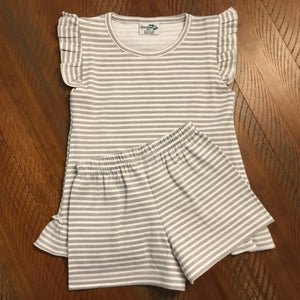 Gray & White Striped Pocket Dress with Matching Shorts - Monogrammable