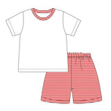 Boys Red & White Stripe Knit Short Set - Ready to Monogram