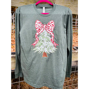 Floral Christmas Tree Printed LS Tee