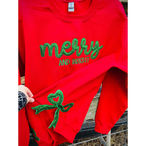 Merry & Bright Glitter Applique with Split Bow Sweatshirt