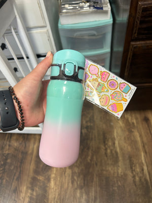 Mint/Pink Ombre Stylish Stainless Steel Water Bottle (12 fl oz) - Hot Focus