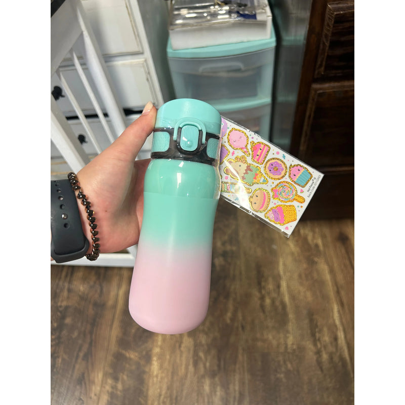 Mint/Pink Ombre Stylish Stainless Steel Water Bottle (12 fl oz) - Hot Focus