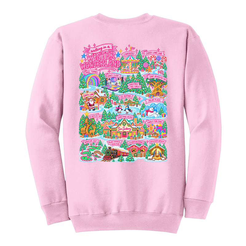 Walking in a Winter Wonderland Map Crewneck Sweatshirt – Light Pink