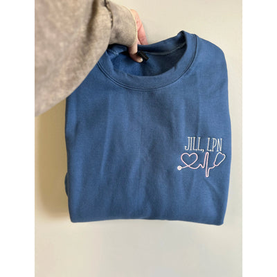 Personalized Embroidered Stethoscope Sweatshirt – Custom Name and Credentials